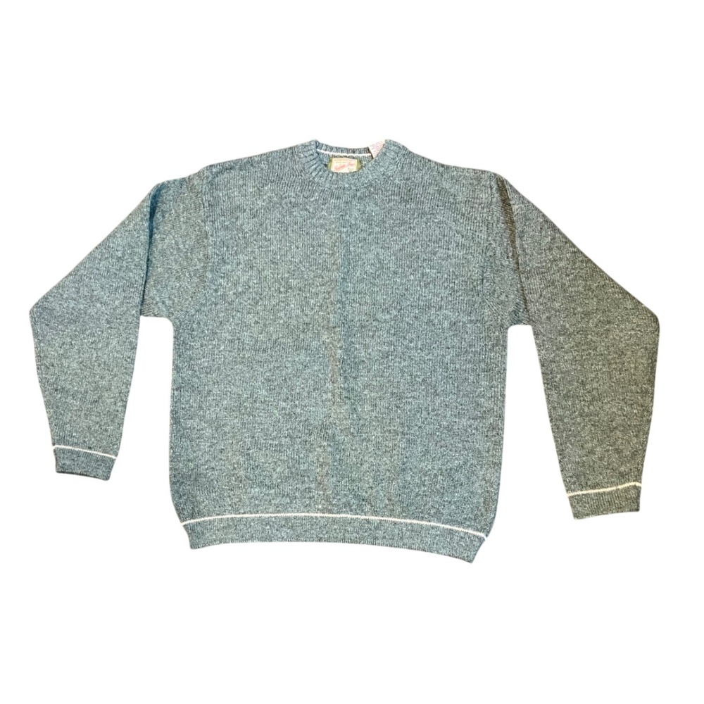 Leelanau Trail Mens Medium 100% Pure Virgin Wool Crewneck Sweater Heather Green